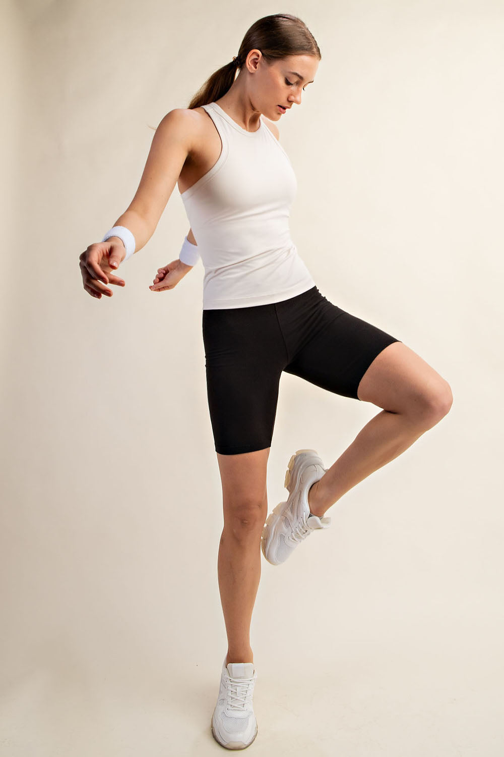 The Frankie Racer Back Tank Top - White Pearl