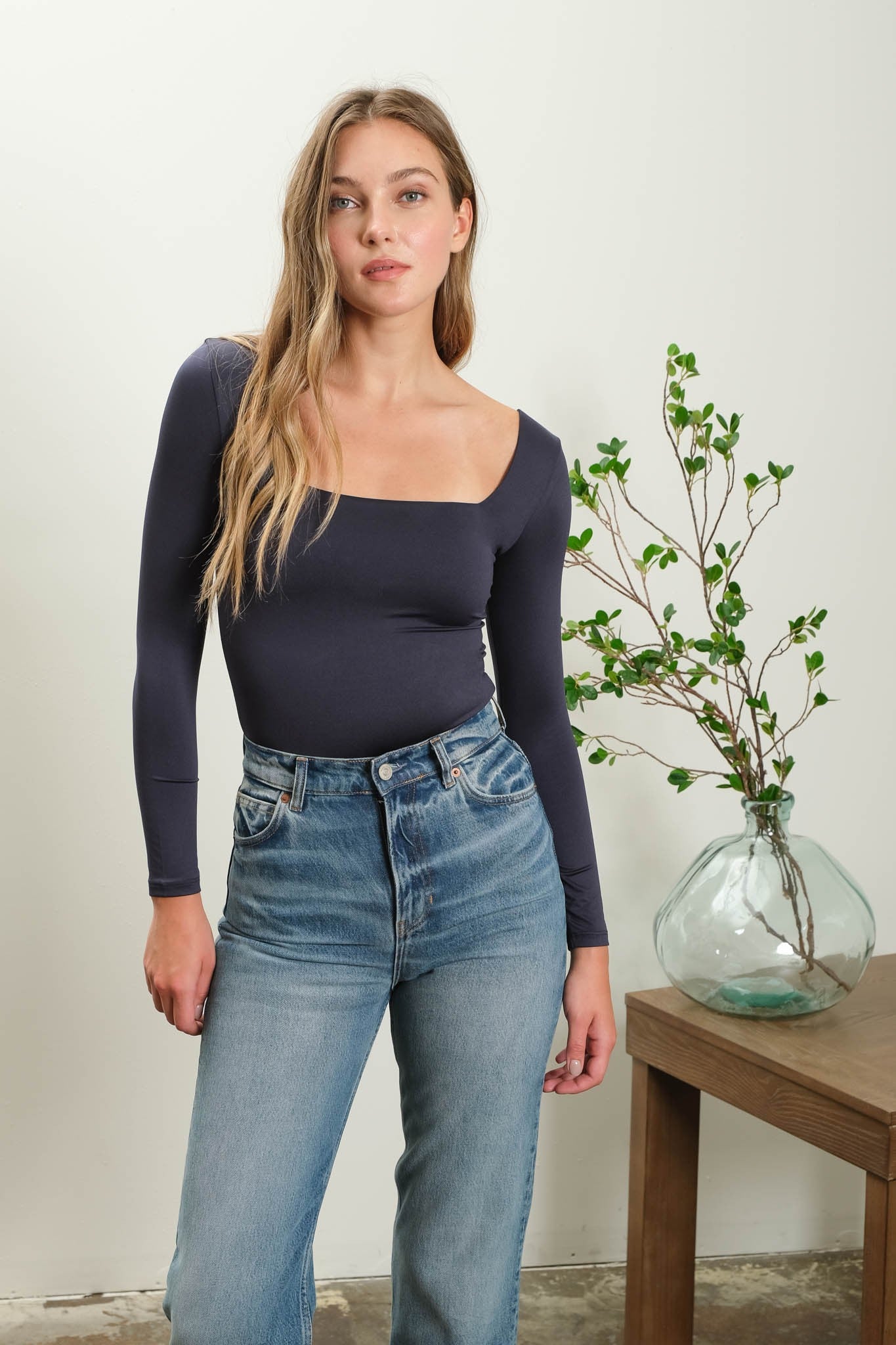The Blu Long Sleeve Knit Bodysuit- Black