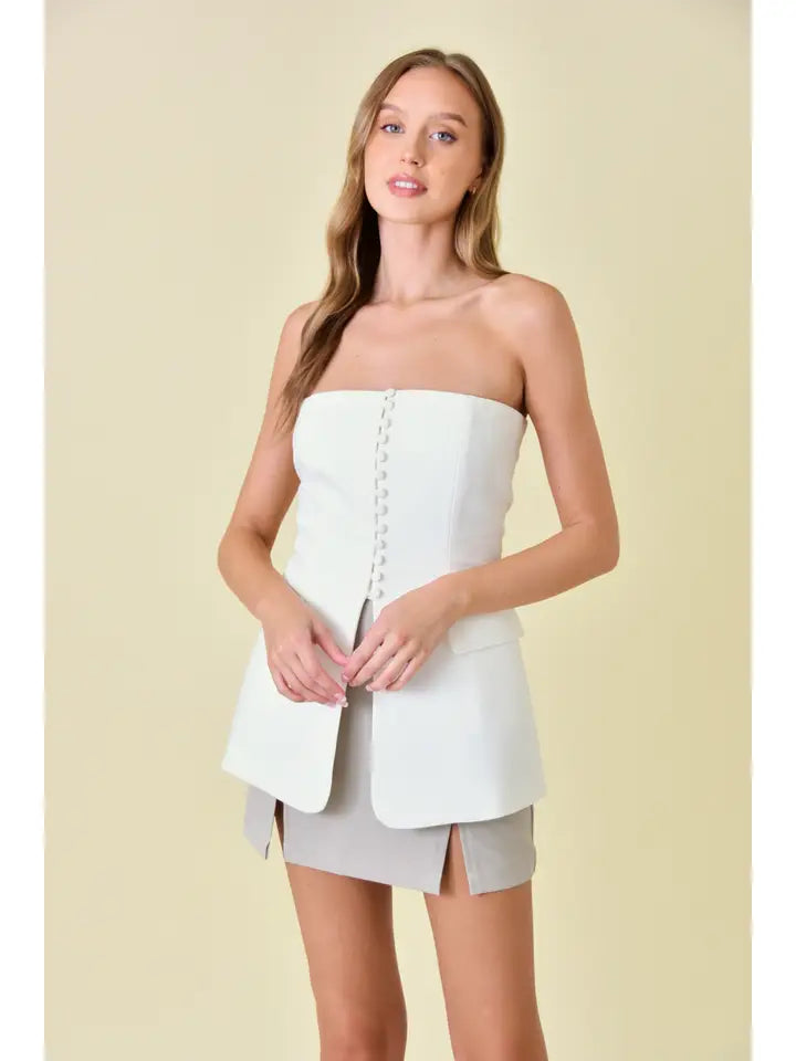The Valerie White Blazer Top