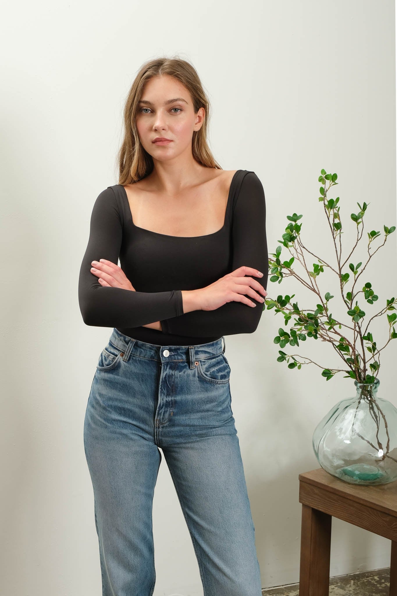 The Blu Long Sleeve Knit Bodysuit- Black