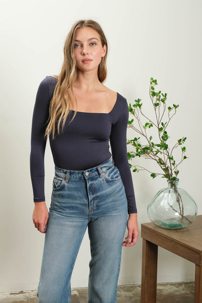 The Blu Long Sleeve Knit Bodysuit- Black