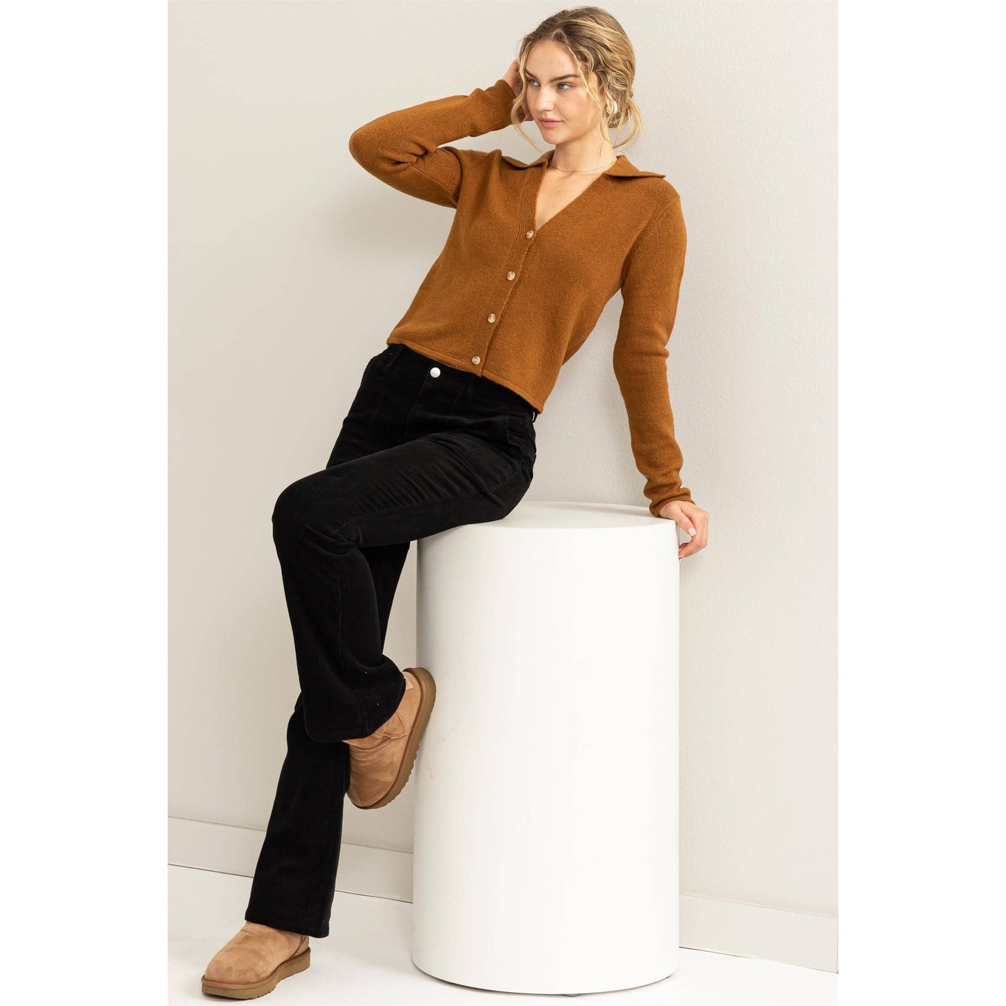 Corduroy Flare Pants - BLACK